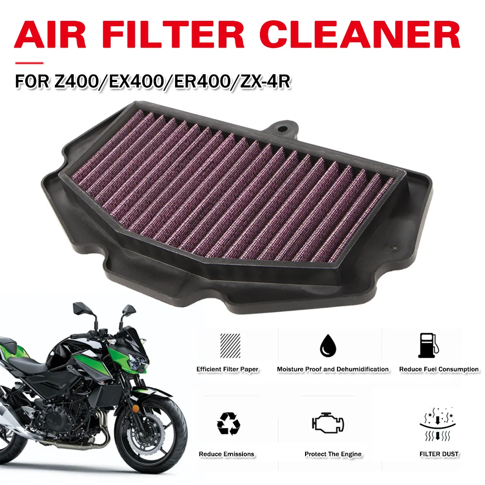 Motorcycle Air Filter For Kawasaki Z400 EX400 ER400 ZX-4R Intake Purification Washable Cleaner Element For NINJA 400 2018-2022