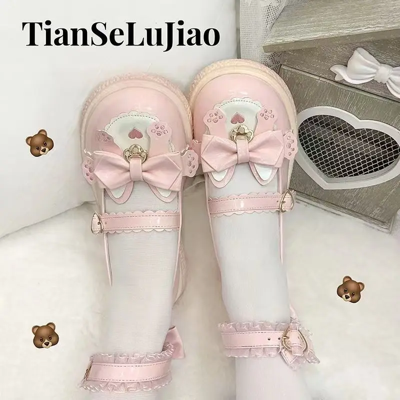 Japanse Harajuku Stijl Zomer Lolita Schattig Meisje Zoete Sandalen Strikje Kawaii Chic Mary Janes Schoenen Gemengde Kleur Ronde Neus Casual