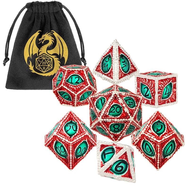 Dragon Eye Pattern Metal Polyhedral Dice Set Large Size Dices for RPG Tabletop Games 7pcs/set Dices with Storage Bag