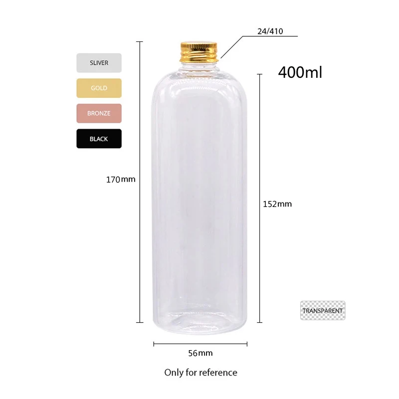 12pcs 300ml 400ml 500ml Empty Plastic Bottles Silver Gold Black Bronze Aluminum Screw Cap Shampoo Washing Liquid Soap Lotion