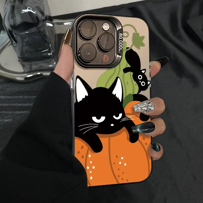 

The cat is lying on the pumpkin phone case for iPhone 16 15 14 13 12 11 Pro/ Max/Plus shock-proof rear cover anti-fingerprint
