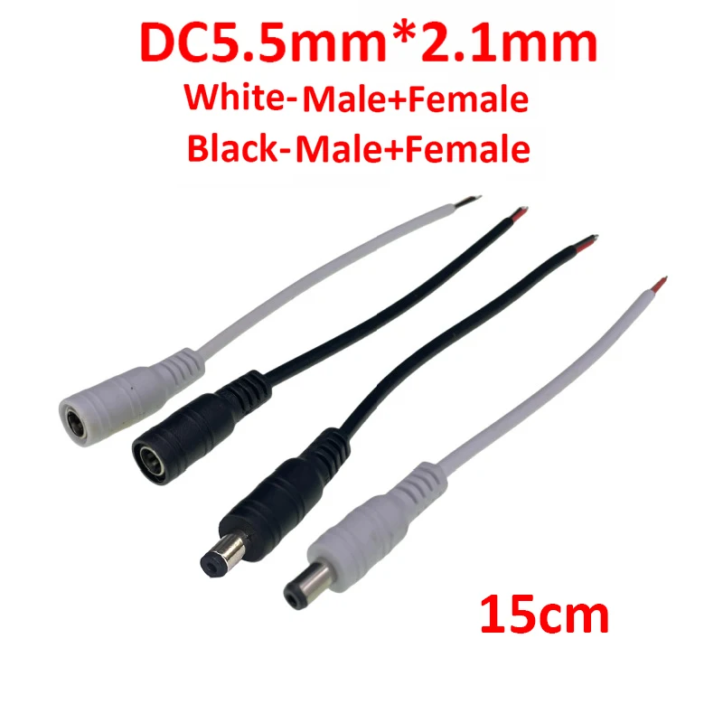 1PCS 5.5x2.1mm DC Male Female Power Plug Cable Wire Jack Adapter Connector for CCTV Single Color 3528 5050 LED Tape Light