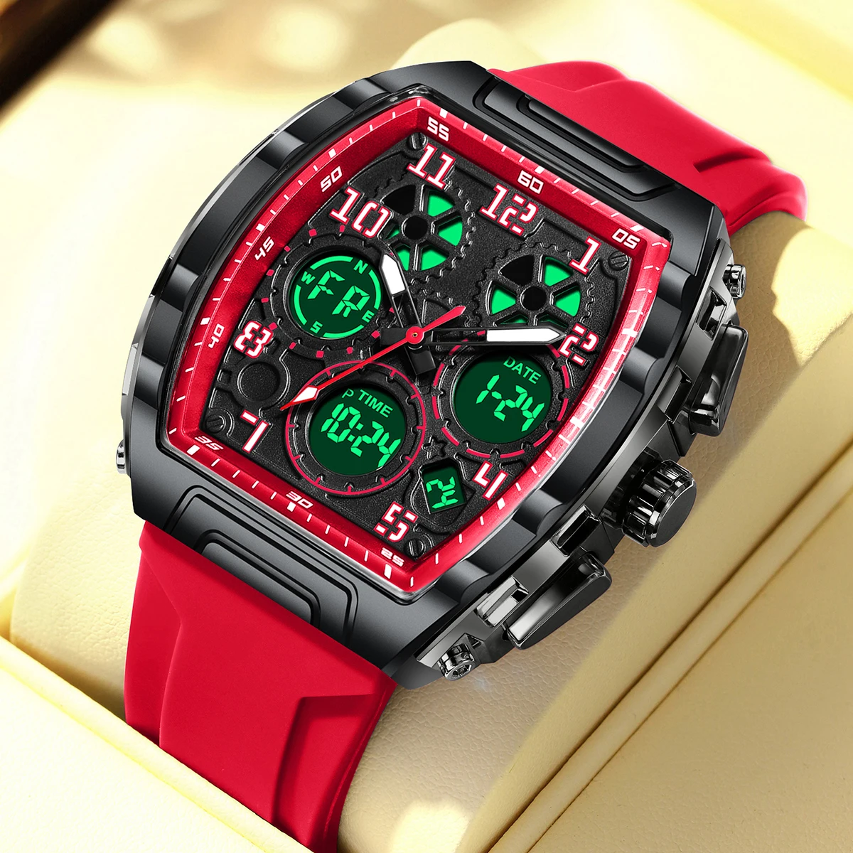 FOXBOX Men Military Digital Wrist Watches For Male Clock Dual Display Man Watch Sport Chronograph Luminous Silicone Watch Box