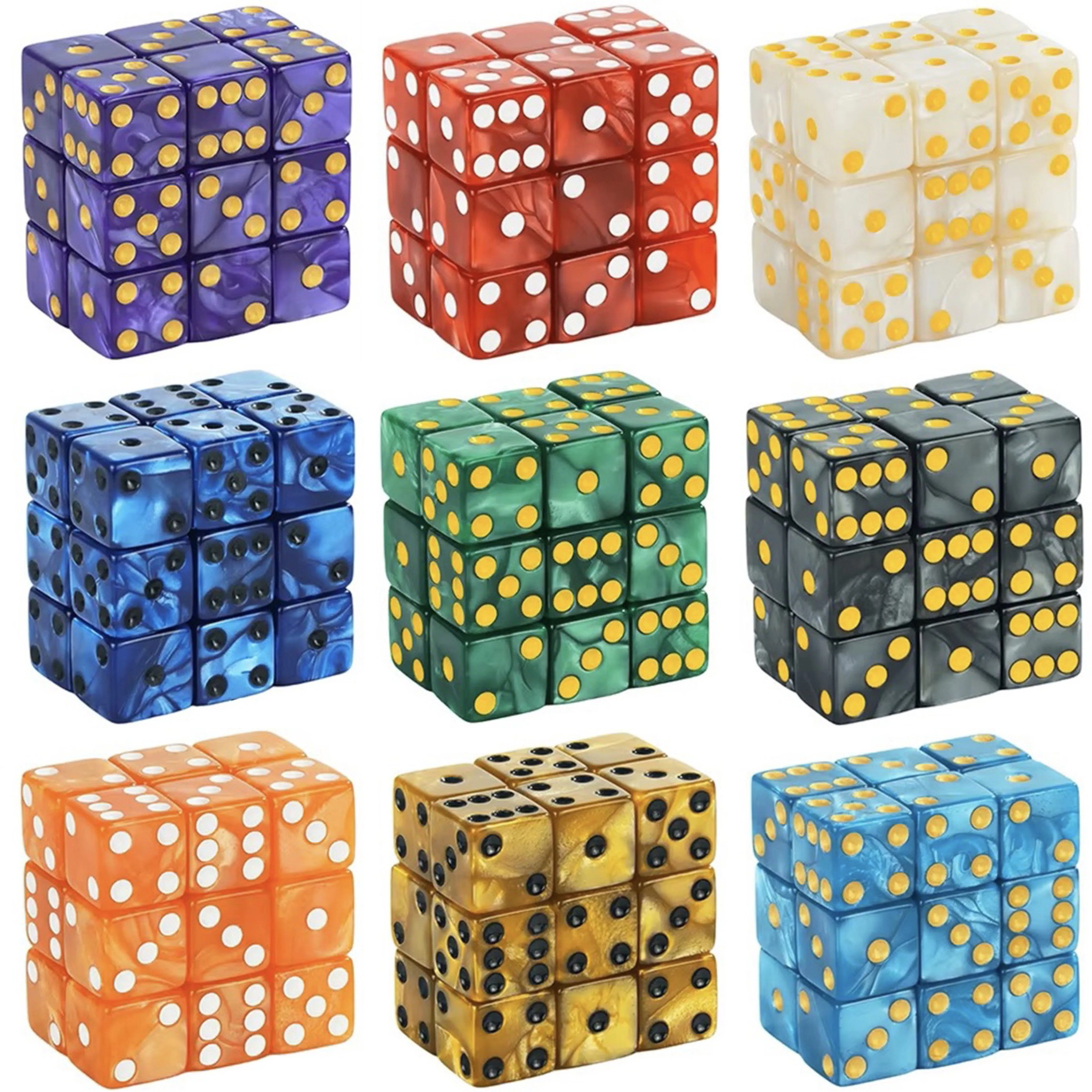 10 Stück/Set 16 mm D6-Würfel, 6-seitige Würfel mit Marmormuster für Brettspiele, Acryl-Perlwürfel, bunte polyedrische Würfel für DND-RPG-Würfel
