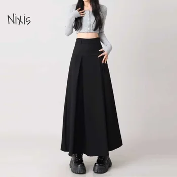 Women's Suit Long Skirts Retro Pleated Umbrella Skirt Spring Autumn Thin All-match Korean Style Clothing Fashion Y2k Streetwear