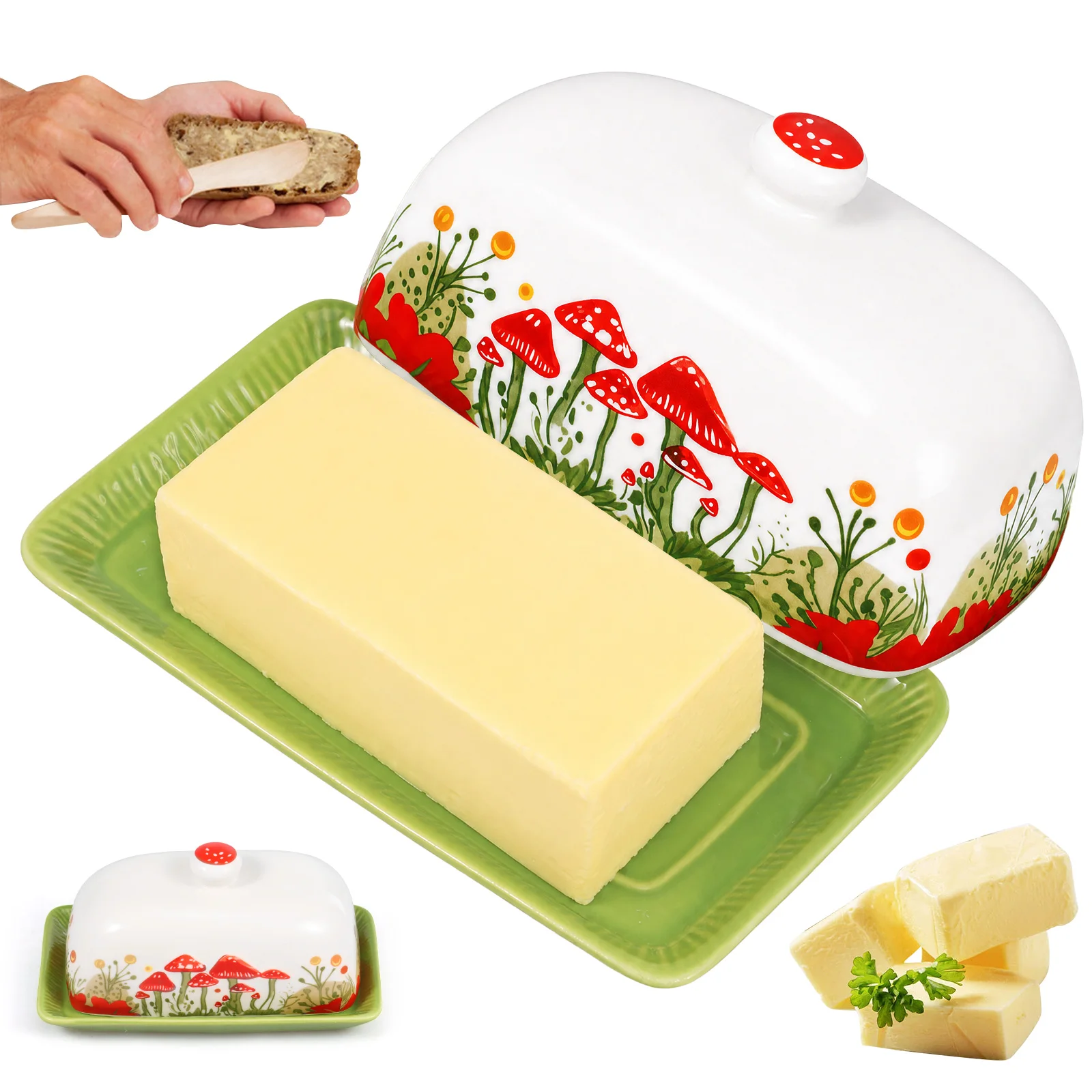 1set of Country-style Ceramic Butter Box, Retro Home Kitchen Cheese Butter Refrigerated Box Butter Dish Gift Storage Box