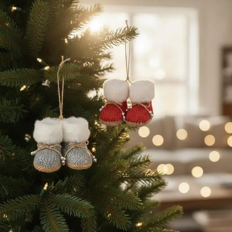 Decorative Christmas Boots Pendant Cloth Soft Christmas Knitted Shoes Ornament Boots Shape Hanging Christmas Tree Pendant