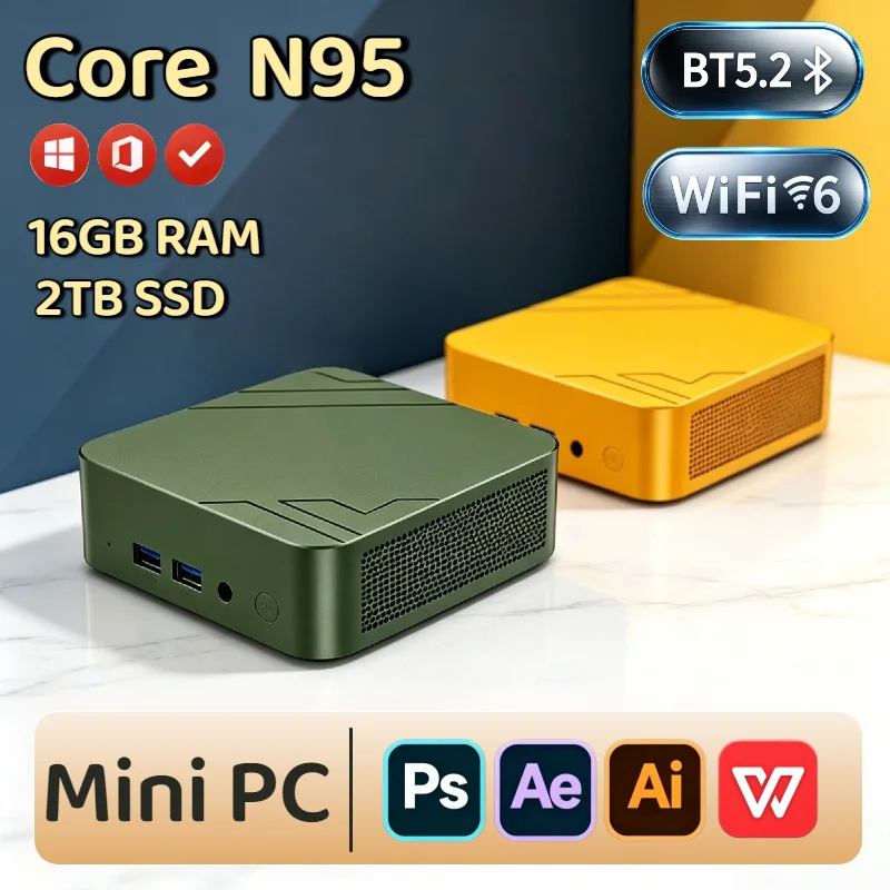 Intel Core N95 Mini PC 16GB RAM 2TB NVMe SSD Triple 4K Display WiFi6 High Performance Office Home Small Computer Pro