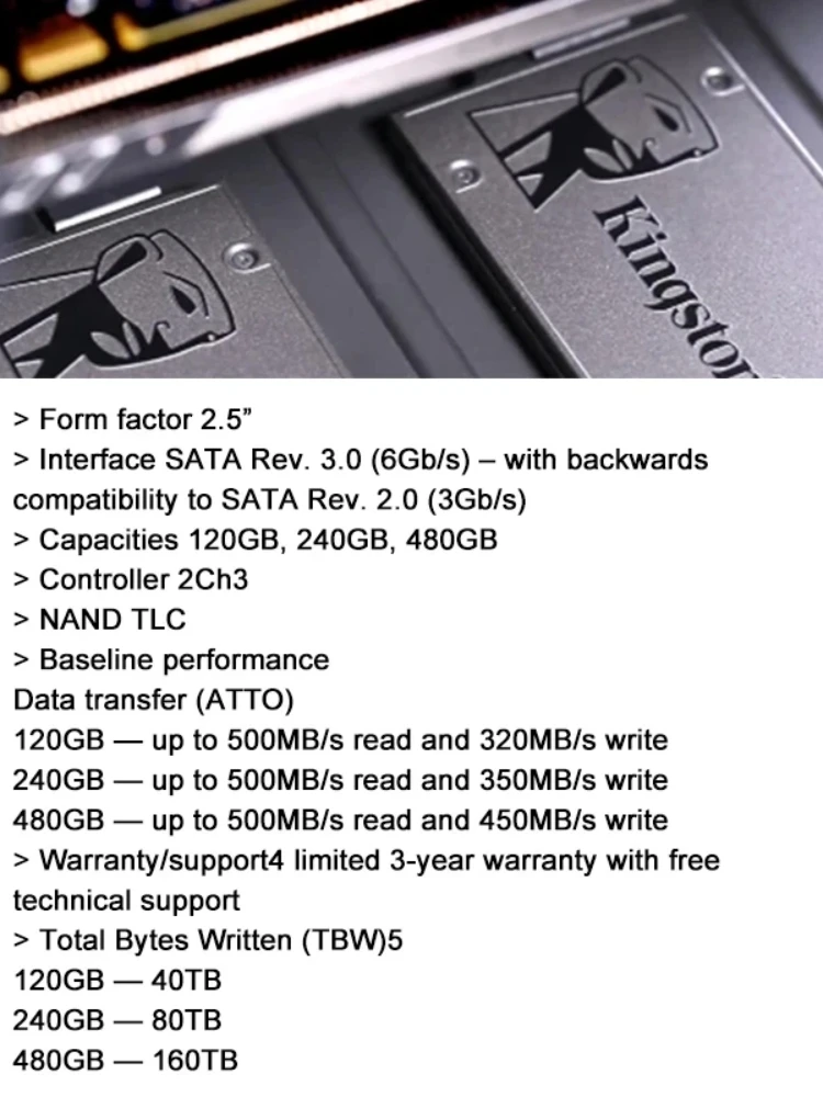 Kingston 960GB Sata SSD A400 SATAIII 2.5Inch 480GB SSD Hard Drive Disk HDD Solid State Drive Disco SSD 240GB Notebook PC image 3