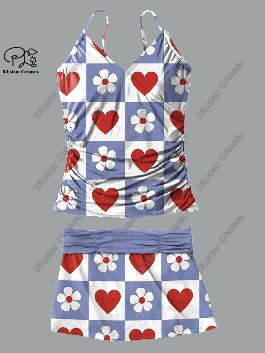 Damen V-Ausschnitt Sommer kleiner frischer Blumendruck Hosenträgerrock zweiteiliger Badeanzug Anzug Urlaub Reisen neuer Badeanzug Q-10