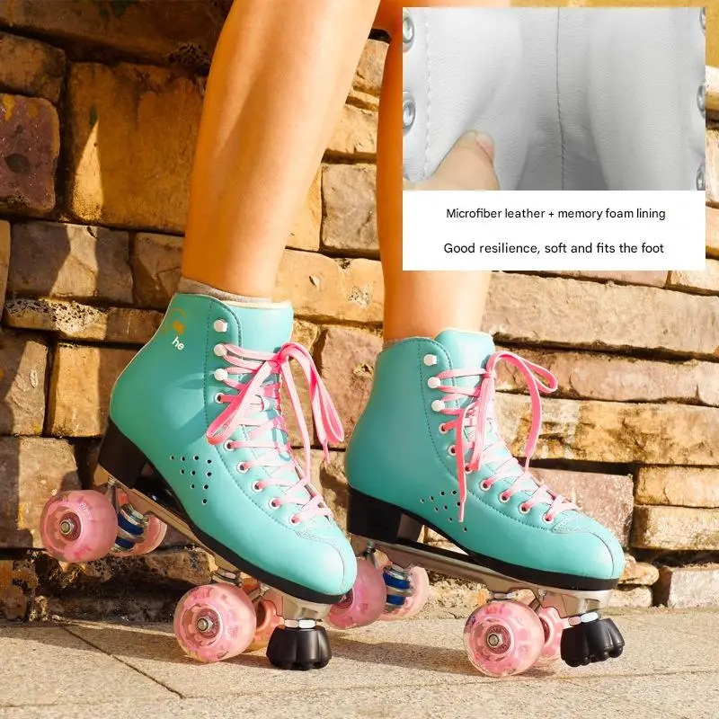 New Double Row Roller Skate Shoes 4 Wheels Skates For Women Girls Beginner Outdoor Skating Sport Training Quad Sneakers Gifts