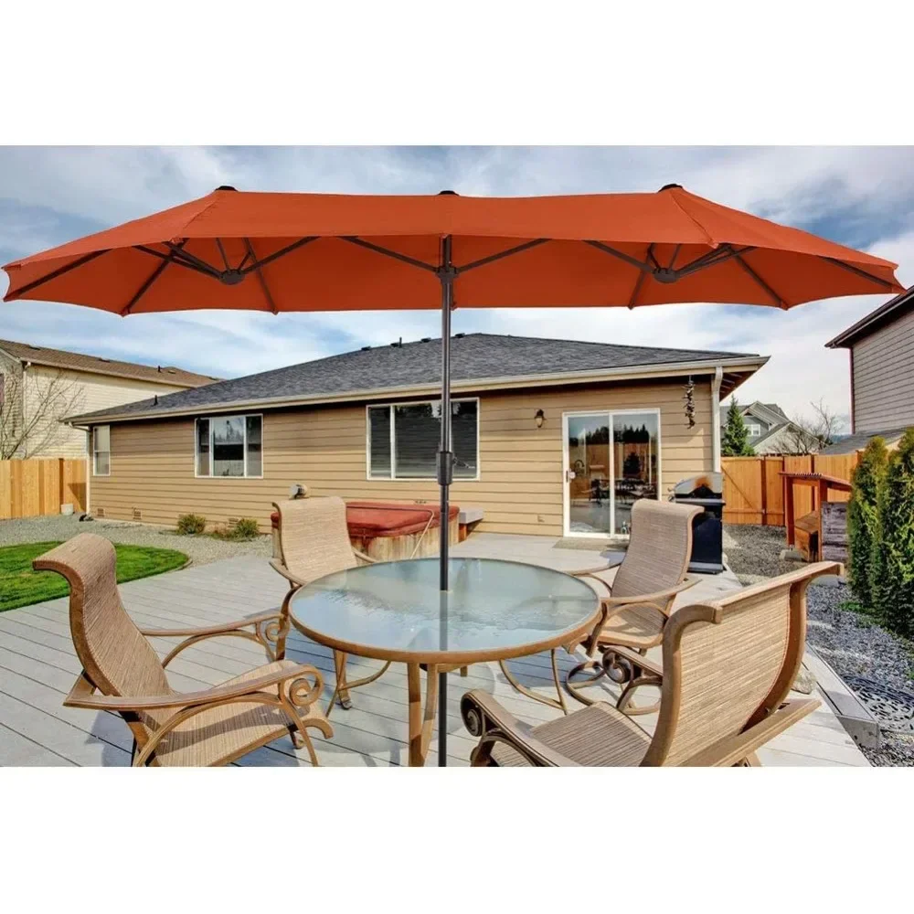 

Outdoor umbrella, 13 foot outdoor market umbrella, double-sided double large terrace umbrella with crank, orange red color