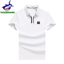 TACE&SHARK Casual Shark Short Sleeve Polo Shirts Fashion White Black Solid Color Camisa Polo Homme Men Clothing