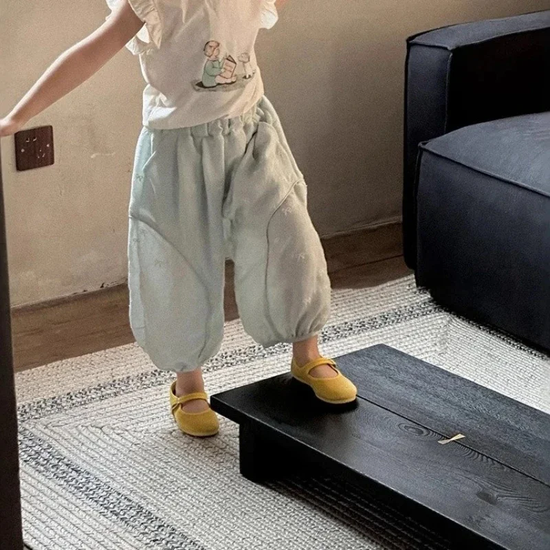 

2025 Summer New Cute Flying Sleeve T-shirt and Lantern Pants Two-piece Set