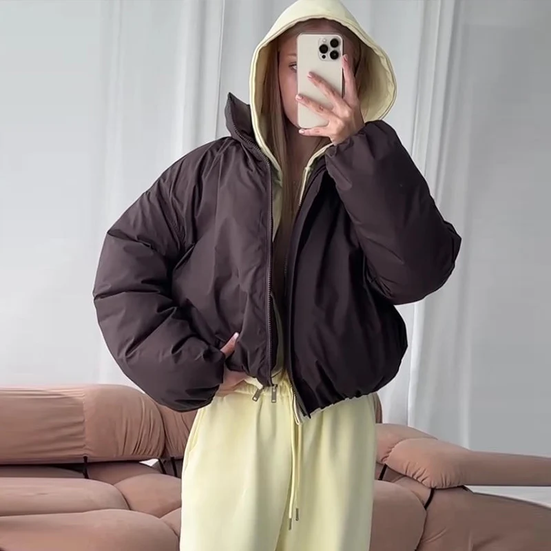 Casual Solid Women's Winter Jacket Fashion Stand Neck Full Sleeve Zip-up Cropped Padded Coats New Basic Daily Outwear 2026