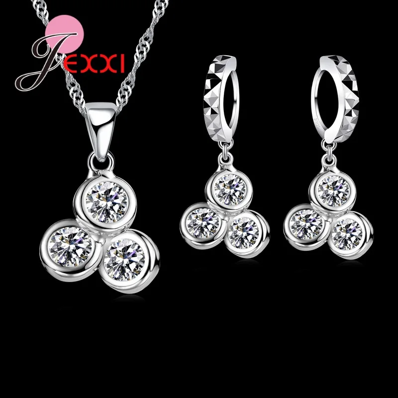 Promotion Sale 925 Sterling Silver Needle Crystal Zircon Pendant Necklace Earrings Bridal Jewelry Sets For Women Fashion Jewelry
