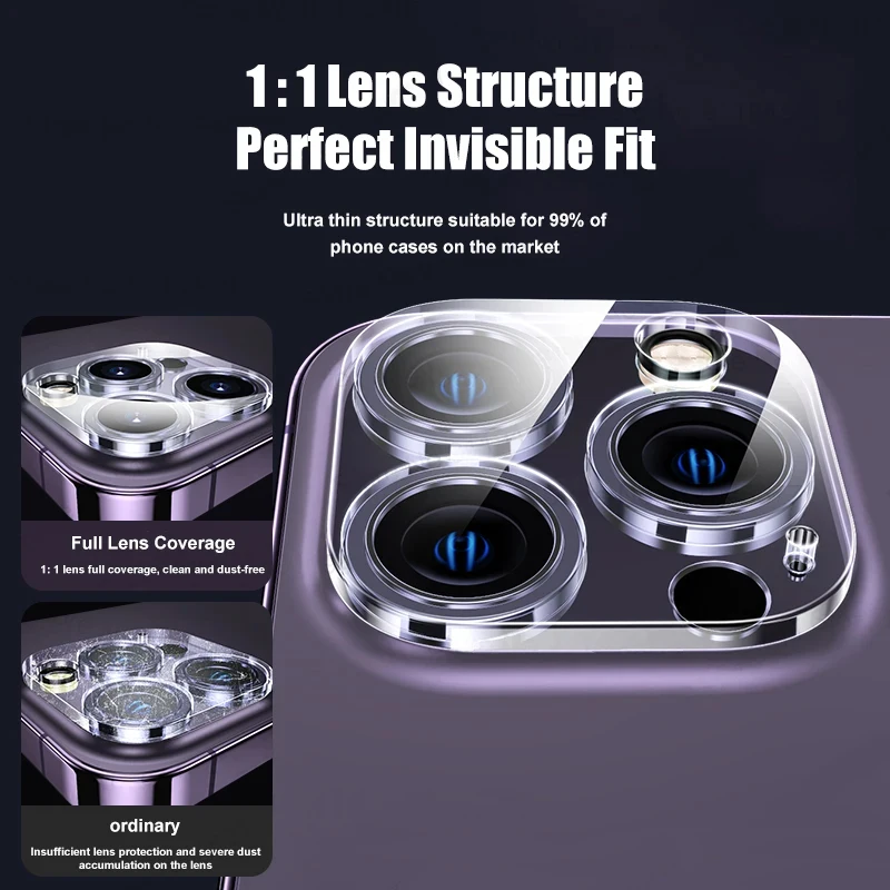 واقي لعدسة الكاميرا لهاتف آيفون ، زجاج مقسى واقي شفاف ، غطاء كامل ، آيفون 15 برو ماكس 16 14 13 12 11 ميني بلس ، 3