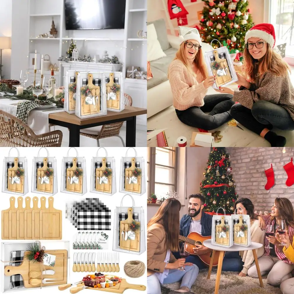 

Рождественский квадратный набор досок для сыра с ножами, вилками и полотенцами для детского душа, свадебным душем и игровыми призами