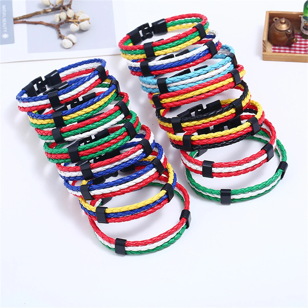 PU Leather Flag Bracelet for Men Women Russia Brazil France Italy Spain Argentina Portugal National Flag Bracelet Lovers Jewelry