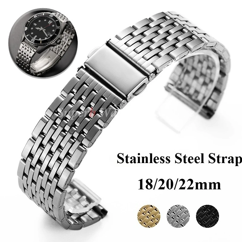 Edelstahl-Uhrenarmband, 18 mm, 20 mm, 22 mm, Ersatzarmband, Faltschließe, Universal-Armband, Polierarmband, Silber, Gold