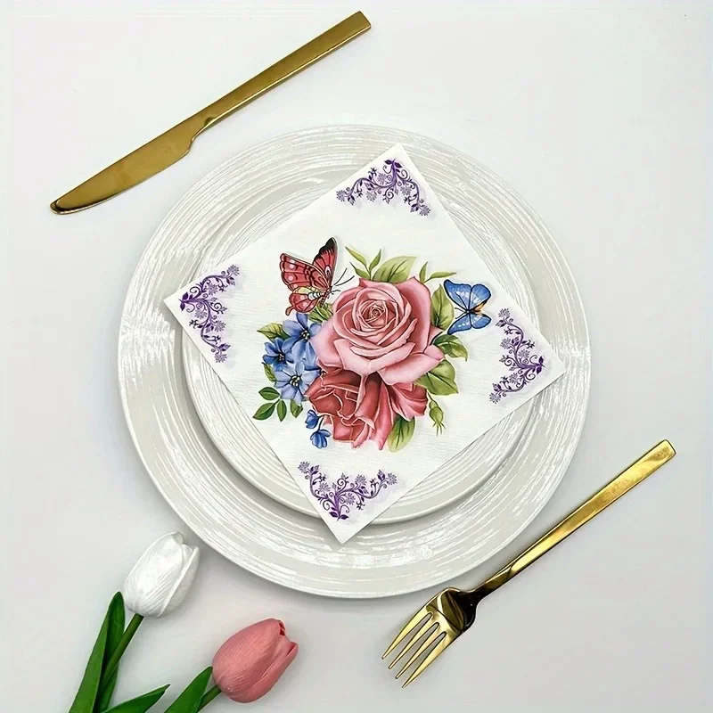 Tovaglioli usa e getta da 40 pezzi Tovagliette in carta stampata con fiori colorati e farfalle, fazzoletti quadrati per l'impostazione del tavolo da pranzo per feste in hotel