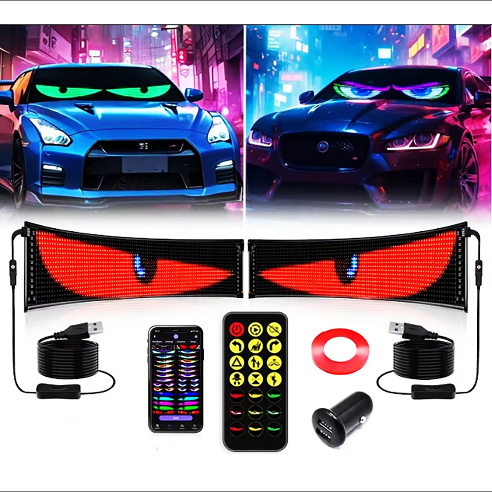 USB 5V RGB LED Devil's Eye Light Car Sign with Bluetooth DIY App Control for Addressable Pattern Graffiti Scrolling Text Display