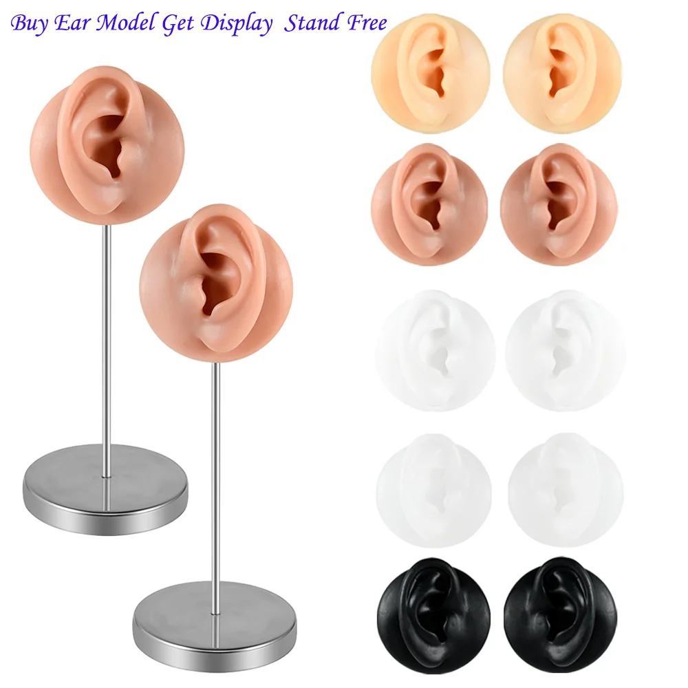 

1PC Soft Silicone Ear Model Practice Piercing Tools Jewelry Teaching Tool Simulation Ear 1:1 Accessories Metal Display Stand Kit