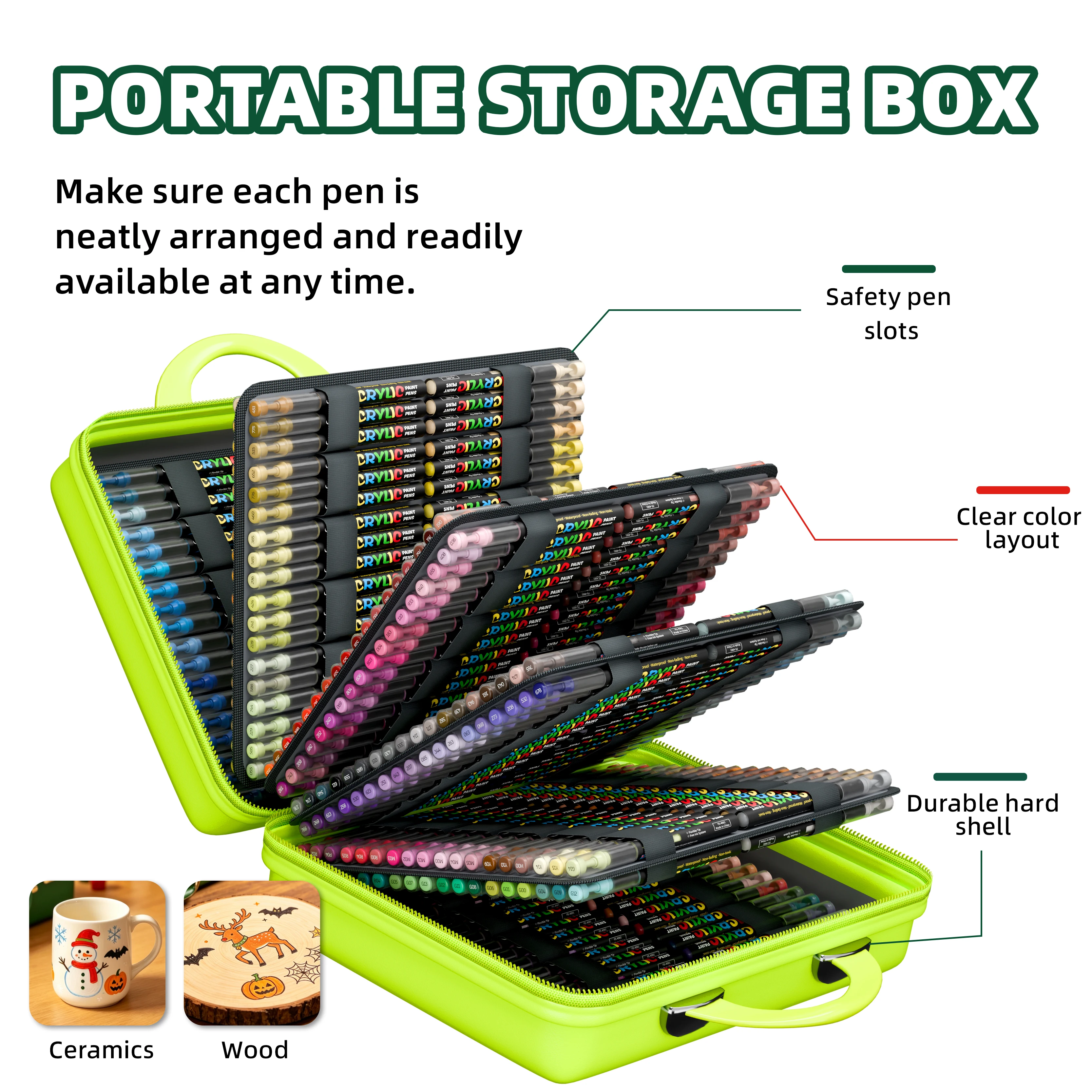 1 Piece of 432-Color Green Suitcase-Style Direct Liquid Soft-Tip Acrylic Marker Pen for Students, Opaque and Blendable Watercolor Pen, High-Value Aesthetic DIY Colored Pen for Art Students