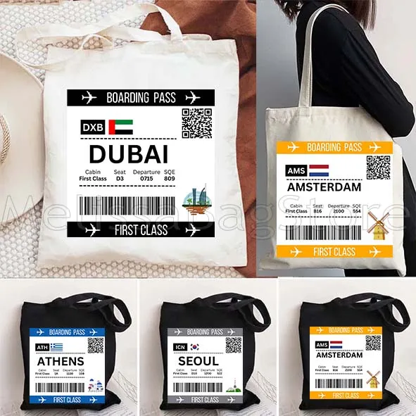 

Торонто Амстердам, Барселона, Бангкок, Дубай, посадочный пропуск, женская сумка для покупок, парусиновая сумка на плечо для девочек, многоразовая сумка