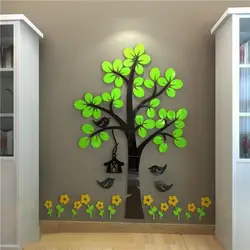 Tree Wall Sticker with Flower Acrylic Self-adhesive Wallpaper Sofa TV Background Living Room Bedroom DIY Wall Decal Home Decor