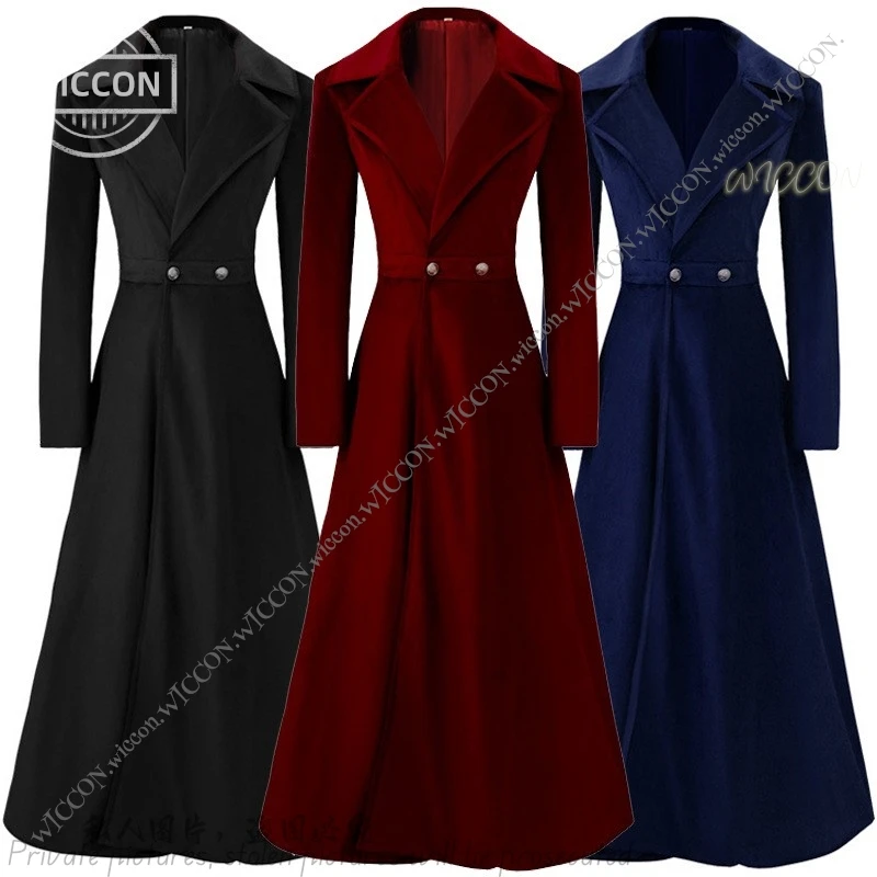 

Женский длинный бархатный тренчкот на Хэллоуин, Осень-зима