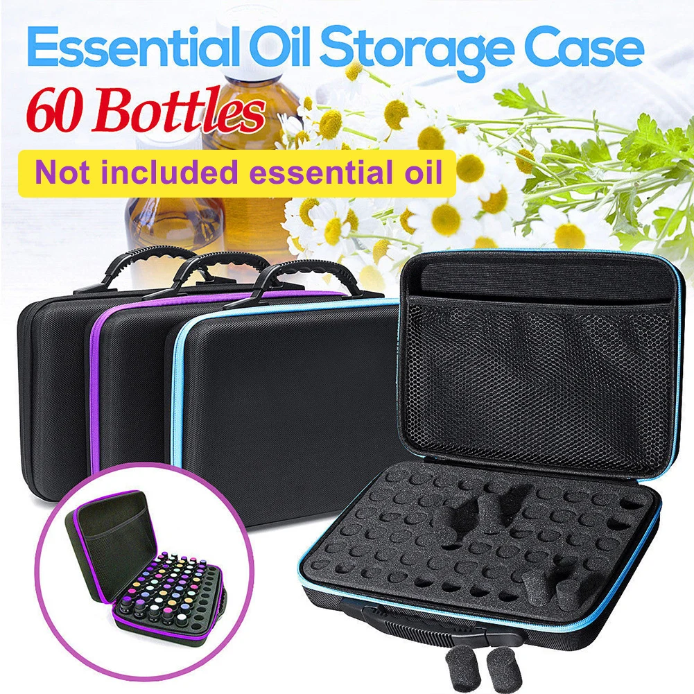 60 Slots 15ml Essential Oil Box Portable Handbag Storage Case Travel Zipper EVA Bottle Carry Case Mini Perfume Bottle Dispenser