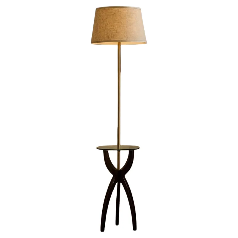 Medieval solid wood floor lamp rack integrated living room bedroom vertical ambient light