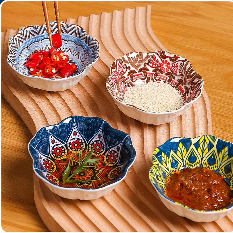 Sauce Dish Bohemian Ceramic Small Plate Flavor Dish Soy Sauce Dipping Seasoning Plate Small Bowl Home Kitchen Supplies Tableware