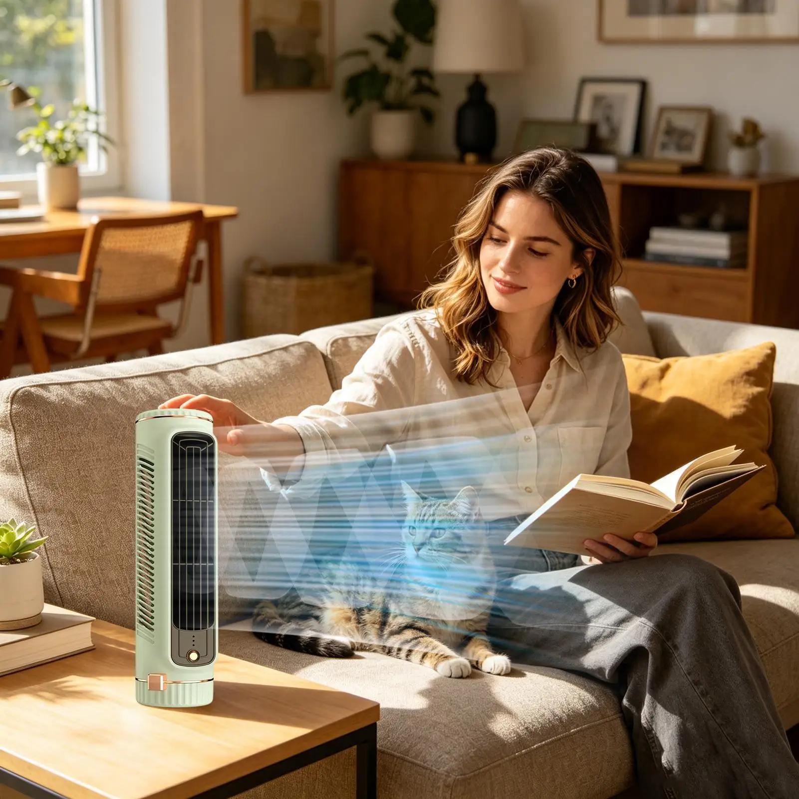 

3 Speeds Cooling Fans That Blow Cold Air Mini Tower Fan USB Rechargeable Portable Bladeless For Home Bedroom Office Dorm Study