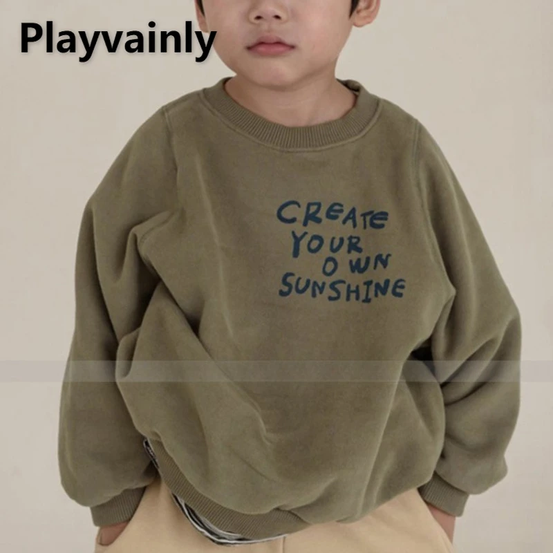 

Детский флисовый пуловер в корейском стиле, зимние розовые, зеленые толстовки с круглым вырезом и длинными рукавами с буквенным принтом, детская одежда D1122