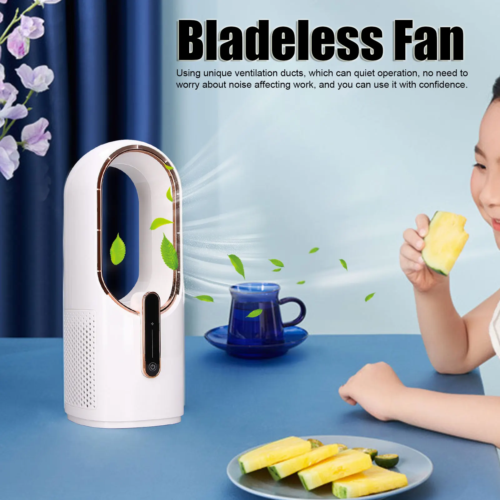 Bladeless Fan Mini Bladeless Fan with 3 Cooling Speed Touch Control Fan Portable USB Charging Fan for Bedroom Office Desktop Fan