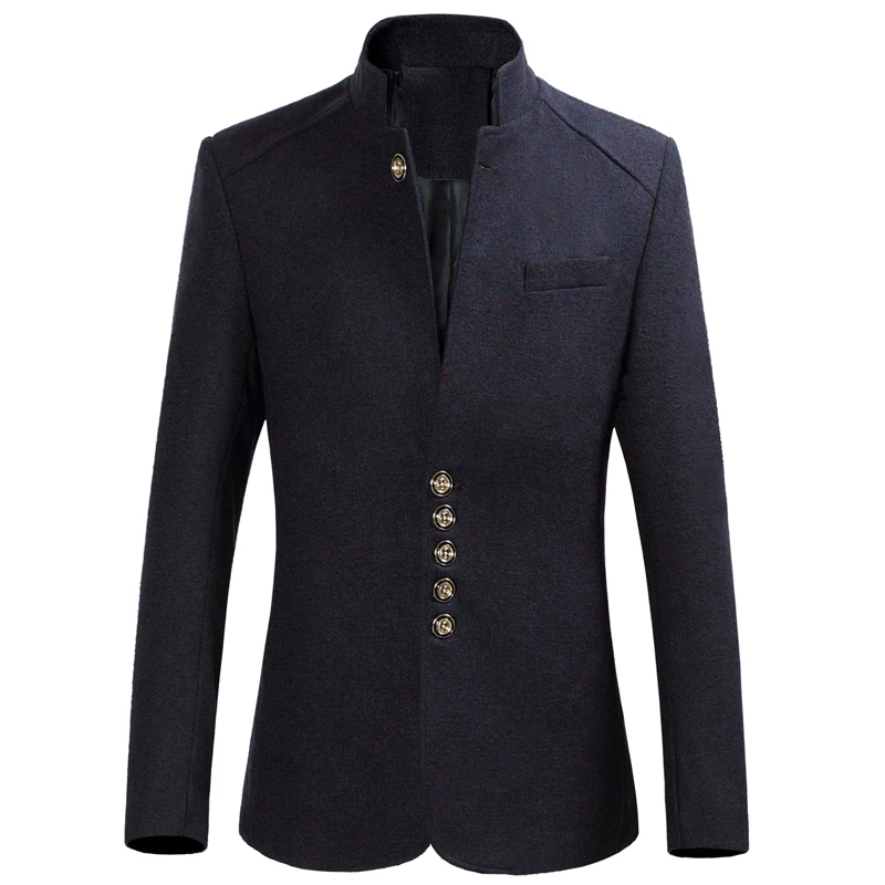 2023 Fashion New Men\'s Casual Stand Collar Tunic Suit Jacket / Men\'s Slim Fit Business Wool Blazers Coat