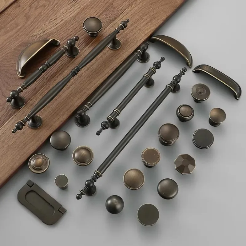 European Vintage Brass Furniture Handles Coffee Handles for Wardrobe and Drawer Luxury  Kitchen Cabinet Handles Dresser