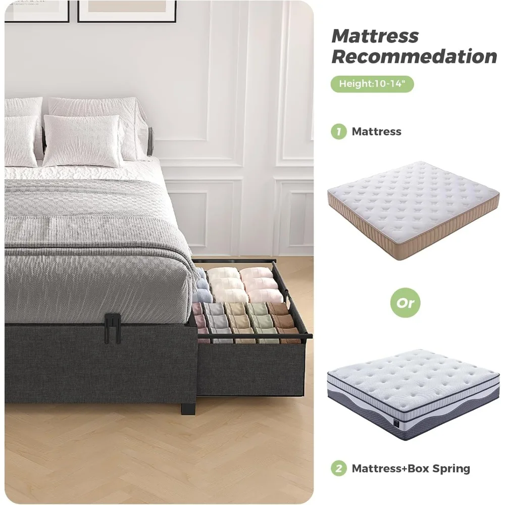 هيكل سرير مع أدراج تخزين كبيرة، سرير بمنصة مع أدراج، دعامة شرائح معدنية ثقيلة، لا حاجة إلى صندوق زنبركي، خالية من الضوضاء #5