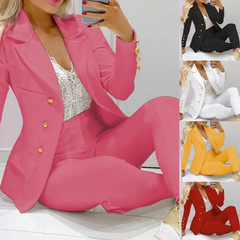 1/2 Pcs/Set Fabulous Formal Women Suit Long Pants Formal Pants Suit Cardigan Solid Color Long Sleeve Blazer Suit  Slim