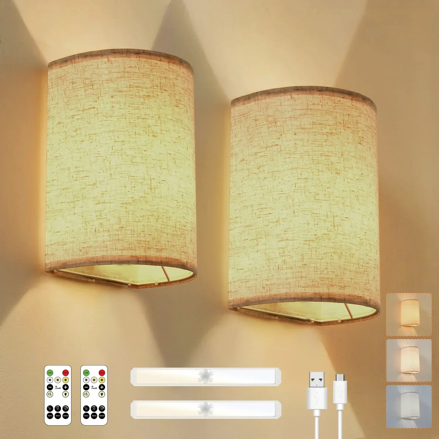 

Bedside lamp charging three-color temperature remote control fabric wall lamp Type-c human body induction ambient light