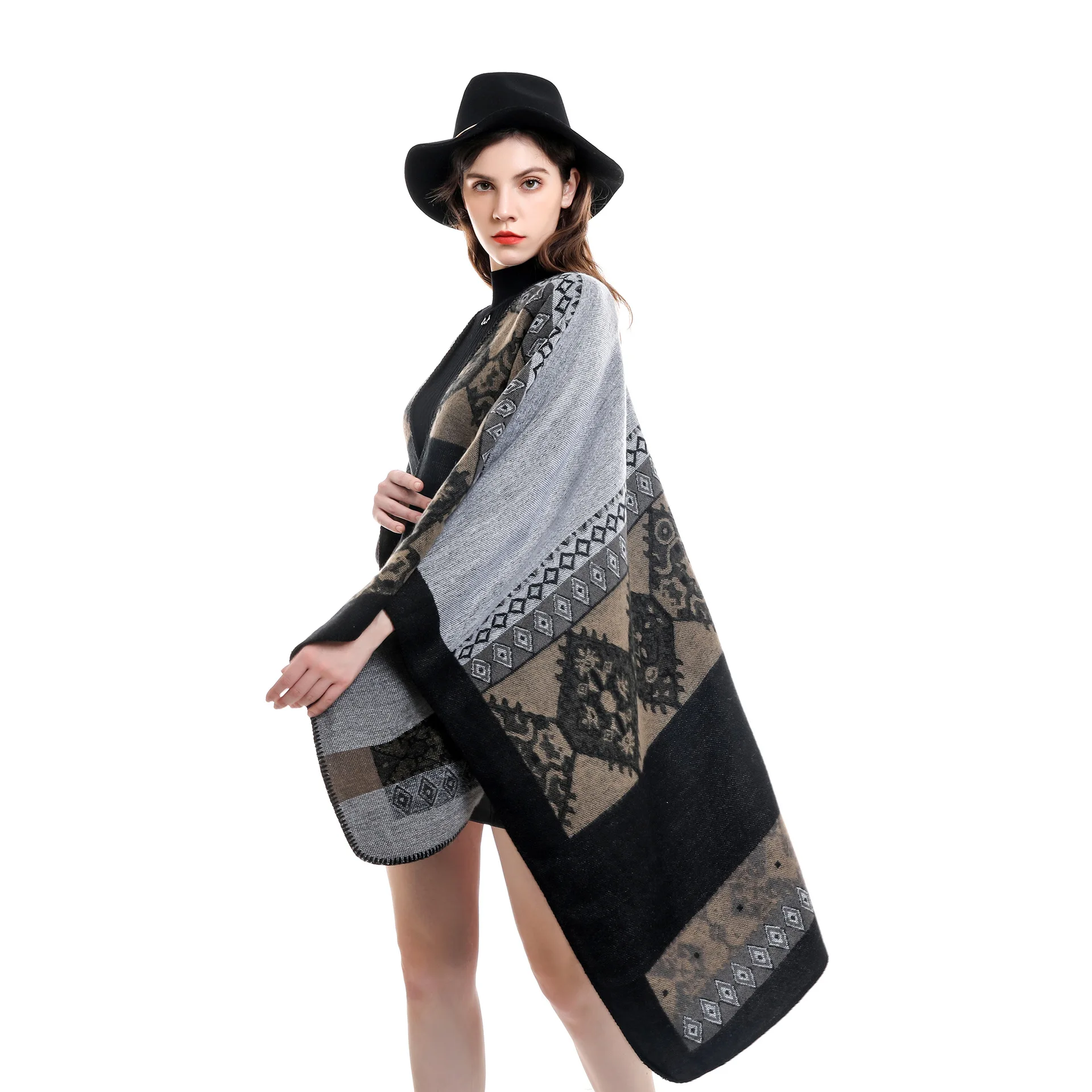 2024 cross-border shawl new color pattern autumn and winter travel warm imitation cashmere shawl