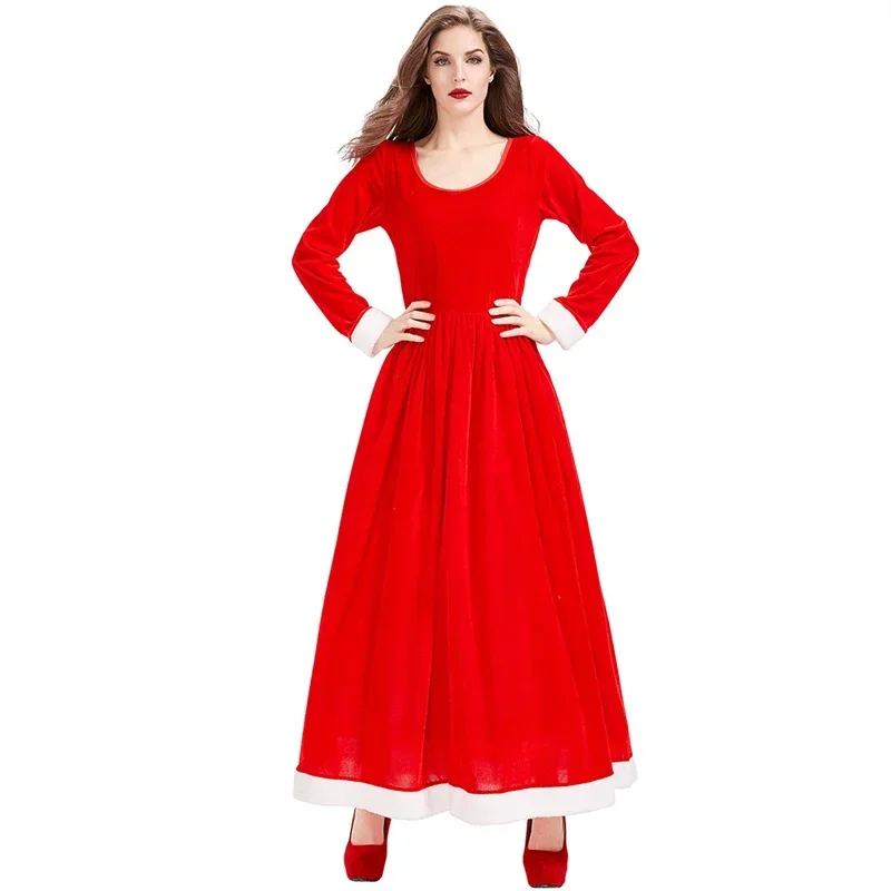 Weihnachtskostüm für Damen, Winter-Samt-Robe in Rot, Frau Claus Santa Cosplay-Kostüm, Weihnachtsfeier-Kostüm, Festliche Kleider – Detail 5