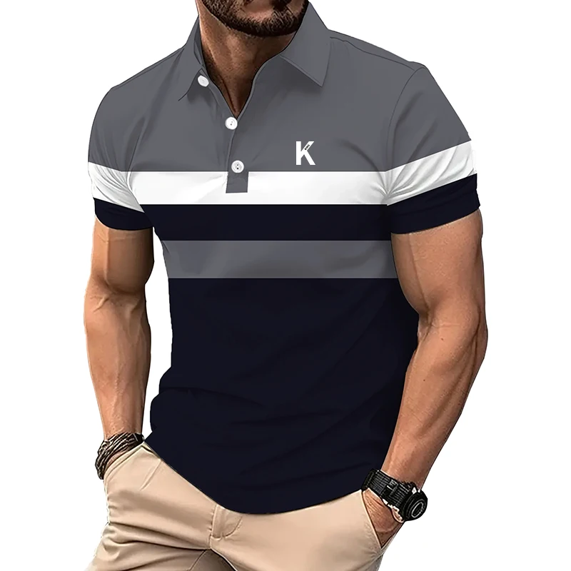 Men Summer Casual Short Sleeve Sport Polo Shirt Men Button Polo Shirt Logo Print Lapel Polo Shirt Fashion Slim Fit Tops .