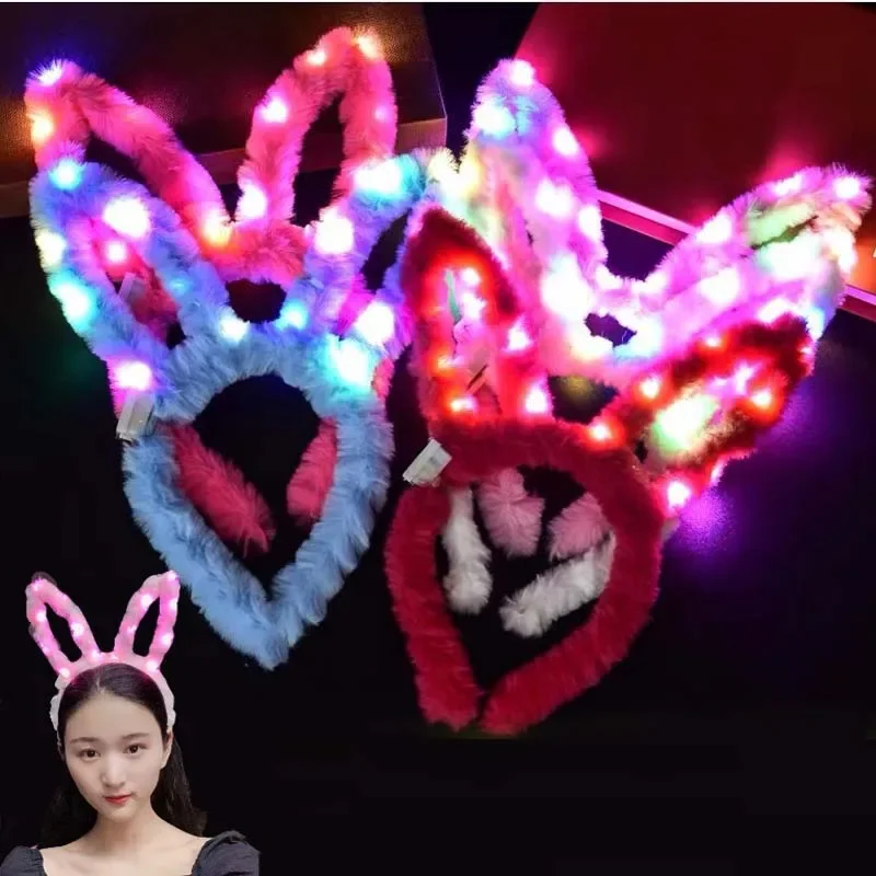 20pcs Glowing Bunny Ear headband with lights LED Rabbit Hairband Hair Hoop Party Birthday Costume Wedding Festival