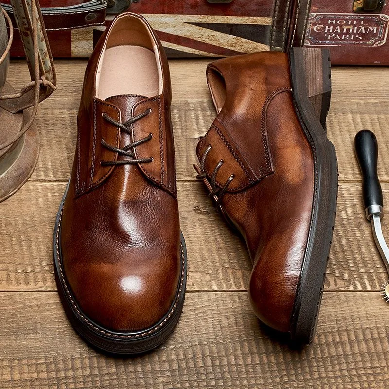 Vintage Men\'s Genuine Leather Brogues Dress Shoes Luxury Brand Handmade Fashion British Style Autumn Wedding Social Shoes Man