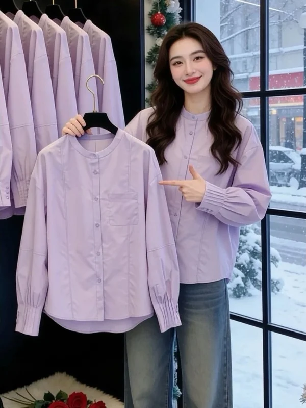 

Sli Purple round Ne irt Women's Spring Faionable Design Casual Loose Fit Breathable Knitted Top for Young Girls