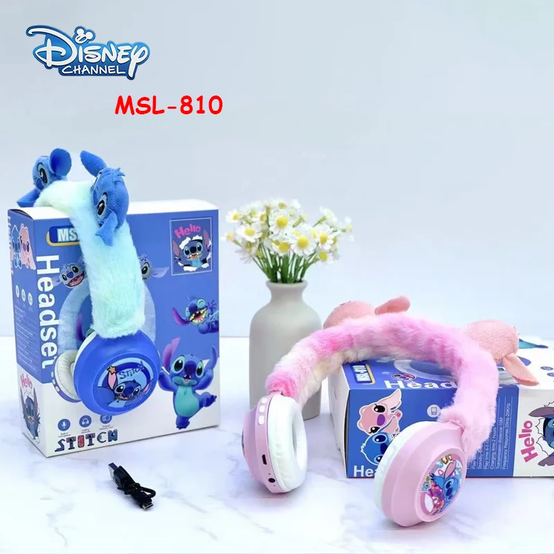 Disney Stitch Wireless Bluetooth Headphones HIFI Stereo Sound Plush Headsets with Mic Kids Gifts Anime Cartoon