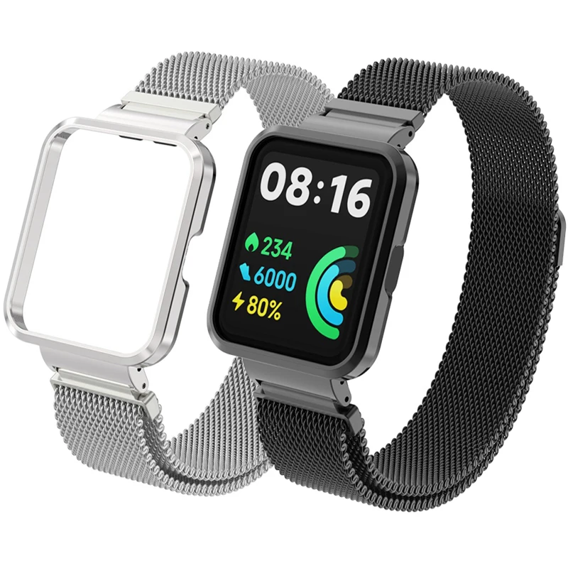 Bracelets de boîtier pour Xiaomi Mi Watch Lite, Redmi Watch 3, Correa magnétique en métal, Redmi Watch 2 Lite, Bracelet en métal et étui